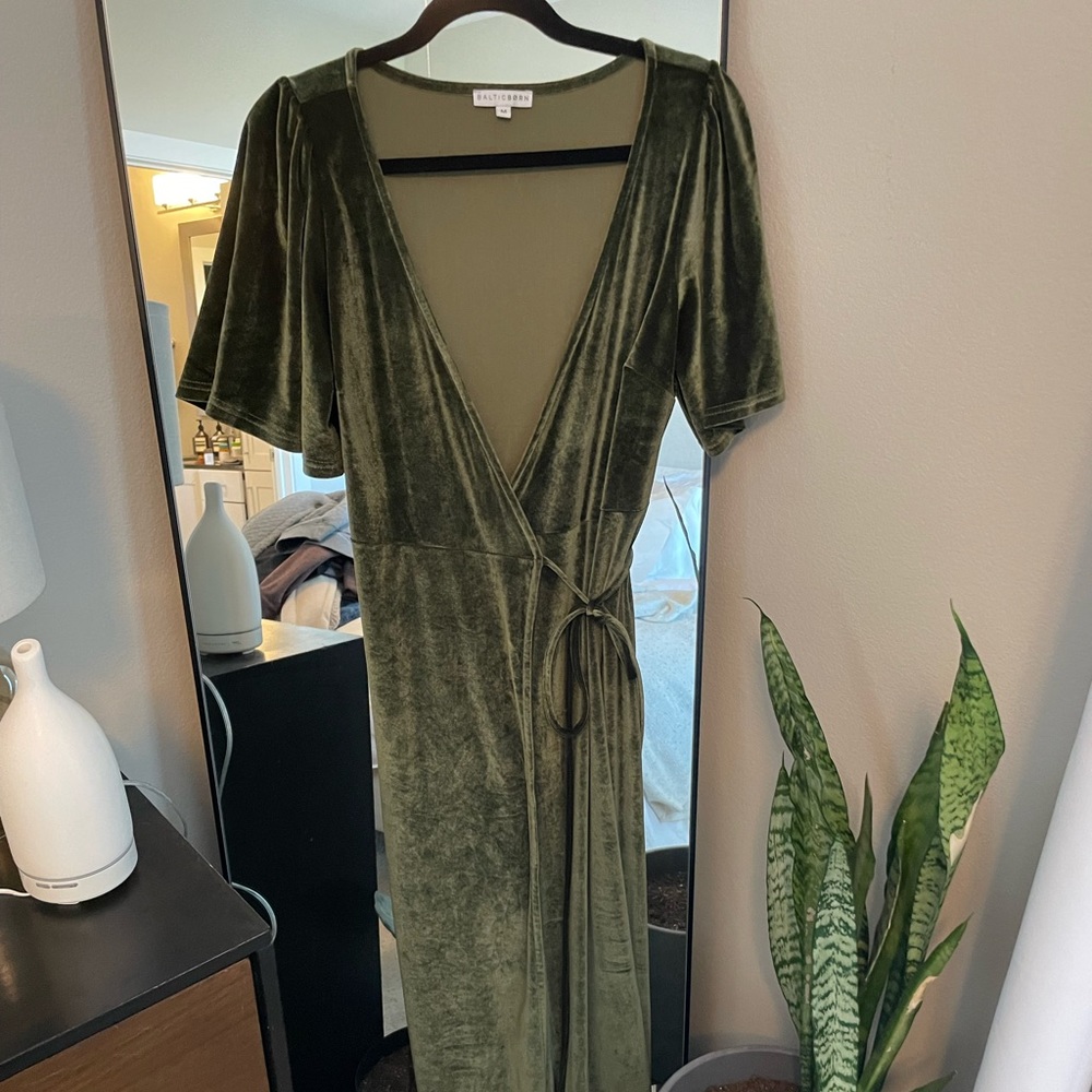 Baltic Born Meghan Velvet Wrap maxi Gown- olive